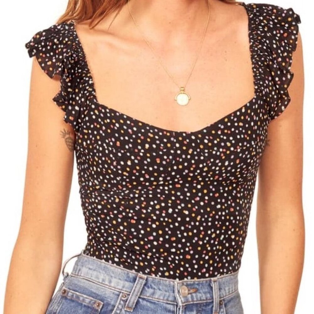 Reformation Multicolor Polka Dot Blouse
